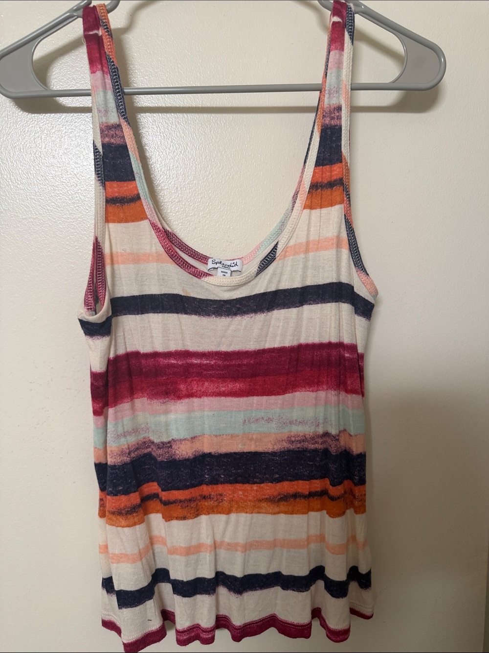 Splendid Striped Scoop Tank Top in Cream, Pink & Navy